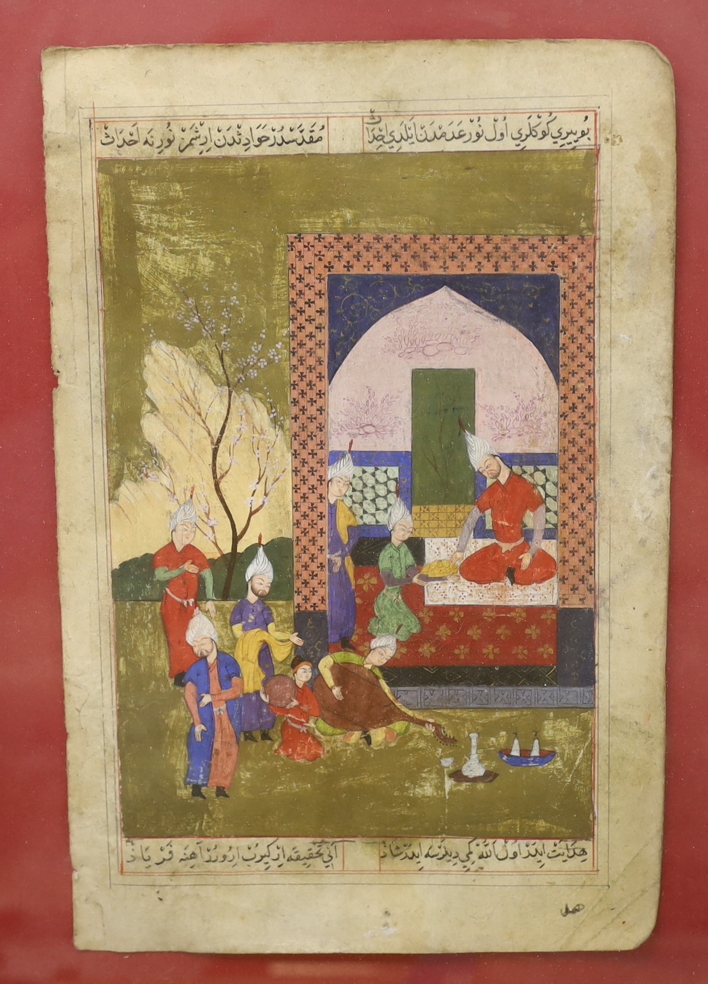 Five Indian Mughal style gouache paintings of court scenes and figures on horseback, largest 22 x 14.5cm